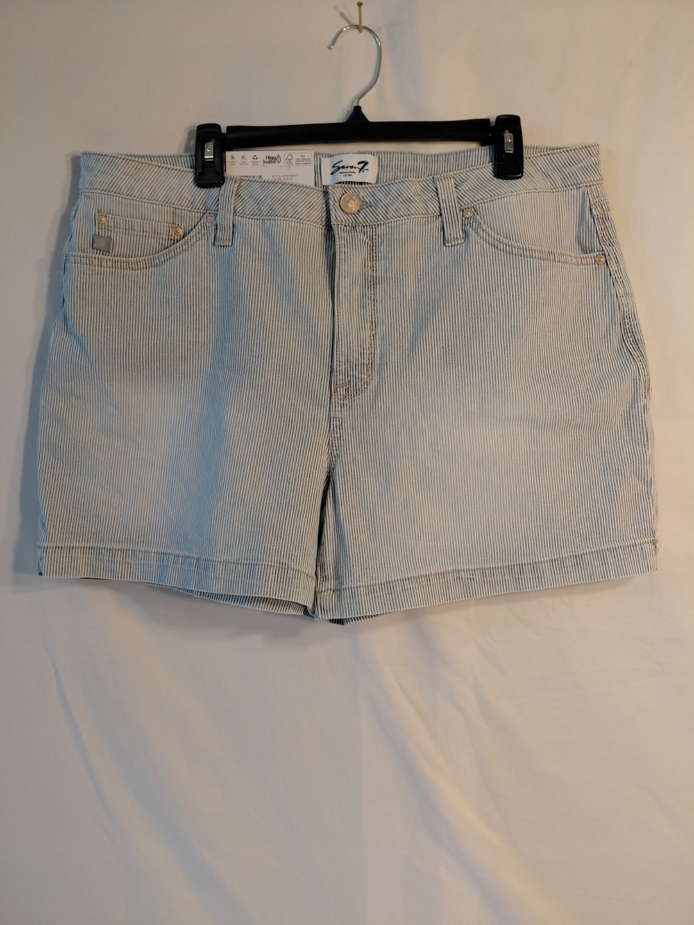 Seven7 Light Blue Pinstripe Cotton Blend Shorts